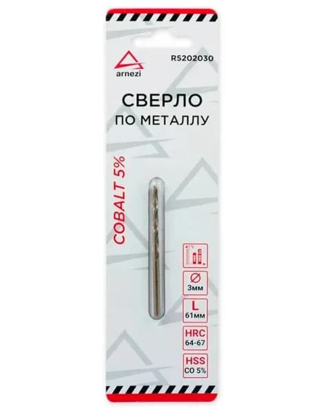 сверло по металлу hss 3.0 мм. нитрид-титановое покрытие arnezi r5201030 (ARNEZI R5201030)