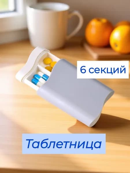 Таблетница, органайзер для таблеток и витаминов, серо белый