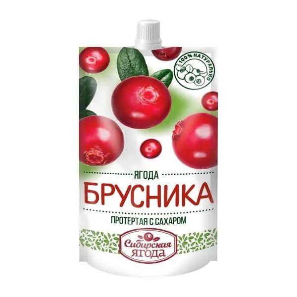 Брусника Сибирская ягода протертая с сахаром 280г