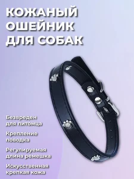 Ошейник для кошек, котов, котят, собак мелких пород, щенков, искуственная кожа, черный, 23-28 см