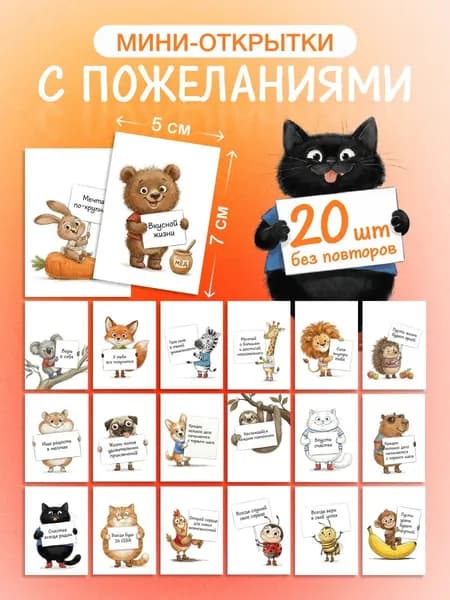Набор мотивационных мини открыток карточек с пожеланиями 20