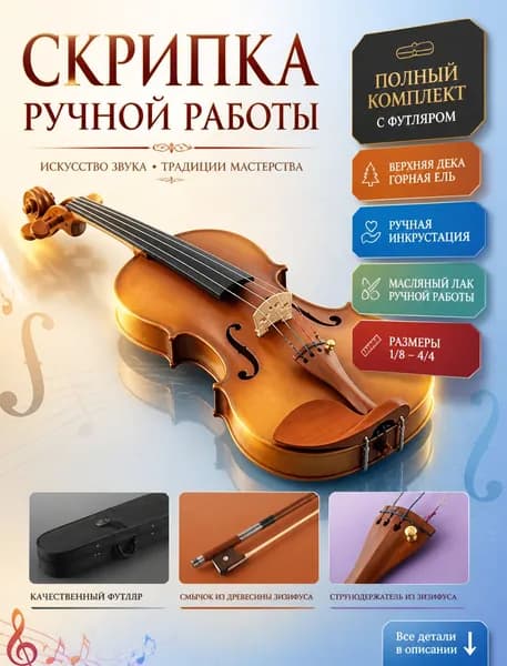 Скрипка Шусинь ручной работы, верхняя дека из горной ели, обечайка из клёна, подгрифок и смычок из ююбы, размеры 1 8 4 4
