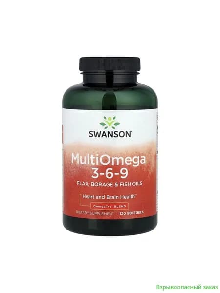 Swanson Multiomega 3-6-9, Омега 3-6-9, Рыбий жир + Масло огуречника + Льняное масло, 120 мягких капсул, Жирные кислоты, витамины для сердца и сосудов, для мозга, для здоровья кожи