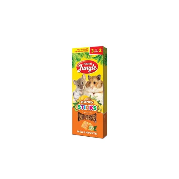 Happy jungle Лакомство для мелких грызунов, Палочки медовые с фруктами, 3 шт. в уп., 90 гр.
