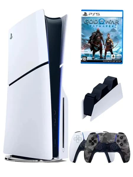 PS5 (ПС5) Игровая приставка Sony PlayStation 5 Slim +2-й геймпад(камуфляжный)+зарядное+игра God of War, 1000ГБ