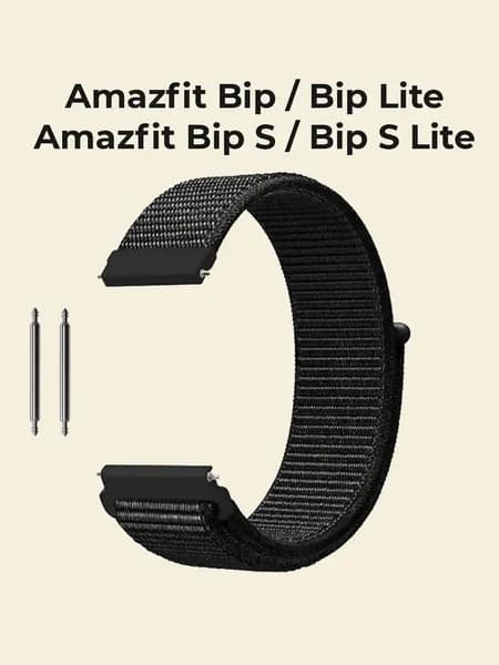 Нейлоновый тканевый ремешок для умных смарт часов Xiaomi Amazfit Bip / Bip Lite / Bip S / Bip S Lite ; Плетеный браслет для Амазфит Бип , Черный