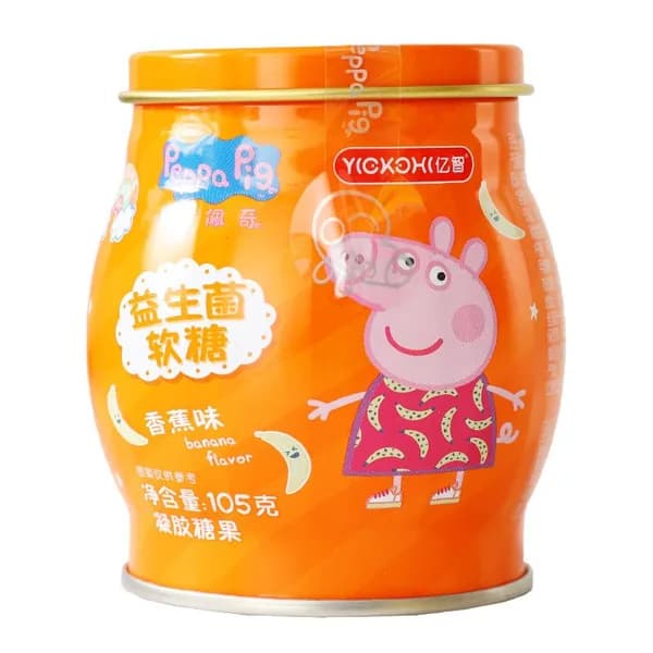 Мармеладные конфеты с пробиотиками со вкусом йогурта Peppa Pig, 105 г, в жестяной банке, детские сладости