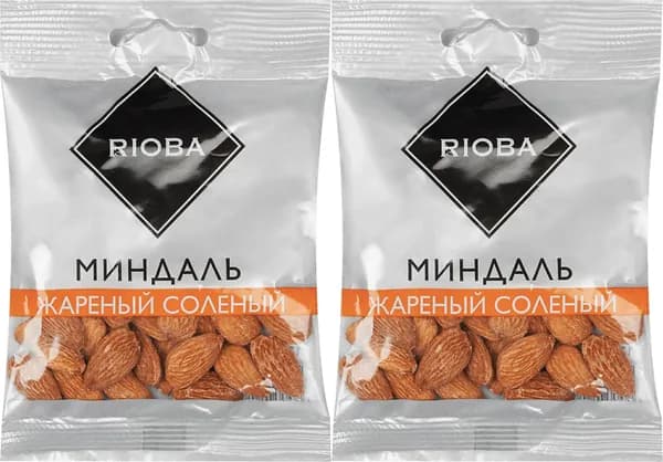Миндаль Rioba жареный соленый, комплект: 2 упаковки по 50 г