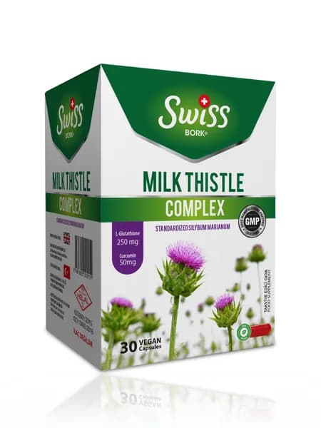 Силимарин + Холин + Глутатион + Куркумин, Swiss Bork Milk Thistle Complex, 30 Капсул