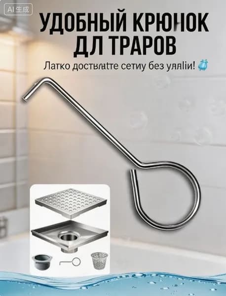Комплектующие для душевого лотка,Крючок для решётки душевого трапа от Viega это незаменимый инструмент для снятия решеток лотков и трапов в вашем санузле.