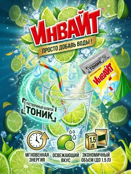 Растворимый напиток ИНВАЙТ( Invite) Тоник , в упаковке 24 шт по 12 гр.
