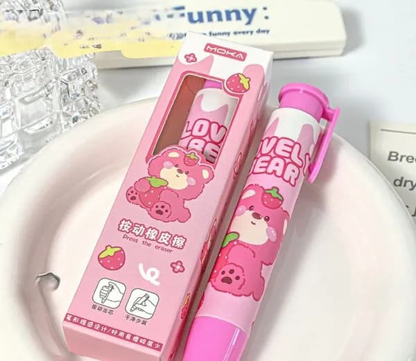 Ластик выдвижной (мишка с клубникой)