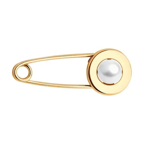 Брошь булавка из позолоченного серебра 925 пробы с жемчугом / 25*10 мм