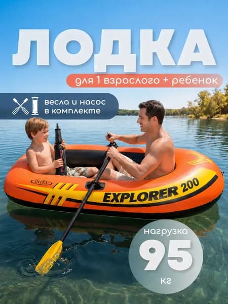 Лодка надувная двухместная с веслами для рыбалки