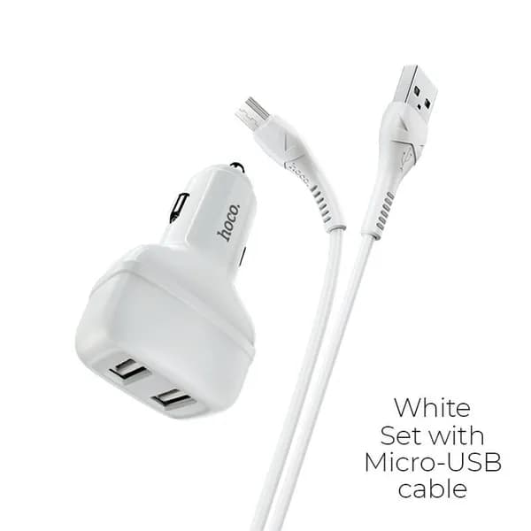 Автомобильное зарядное устройство HOCO Z36, 2 USB порта, 2.4A, MicroUSB кабель, белый