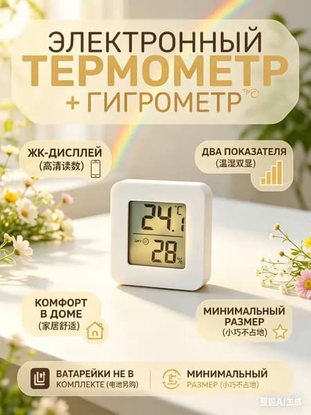 Термометр комнатный электронный, домашний метеорологический гигрометр с ЖК-дисплеем - TH-10 / цифровой датчик температуры и влажности для дома, детской и бани