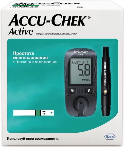 Экспресс-анализатор (глюкометр) портативный для определения уровня сахара в крови "Акку-Чек Актив" (Accu-Chek Active)