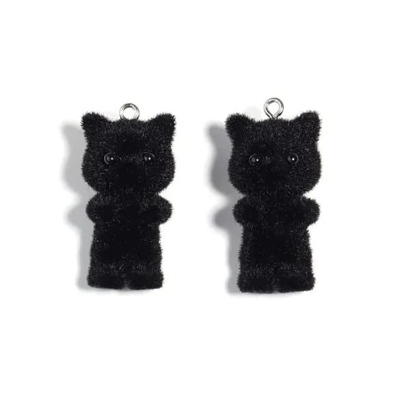 Подвеска кот, смоляные флокированные шармы, 3D пушистые аксессуары для DIY серег, кулонов и брелков