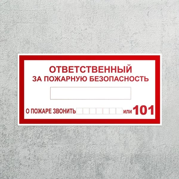 Наклейка Ответственный за пожарную безопасность В-43 3 шт, знак пожарный, самоклеящаяся плёнка, 200х100 мм