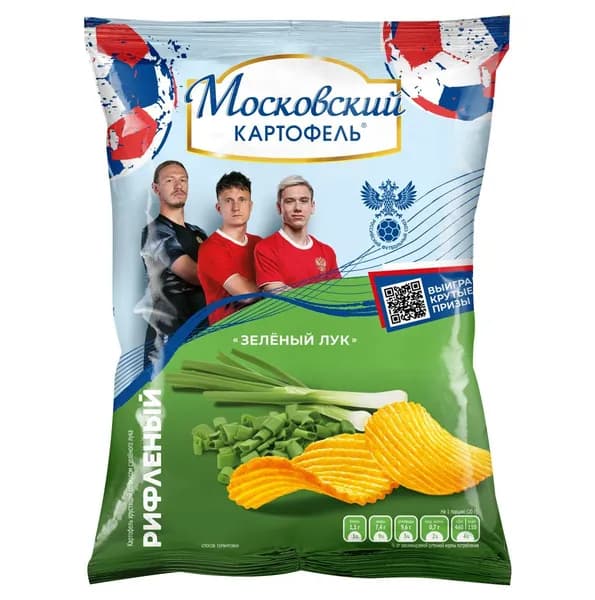 Чипсы рифленые со вкусом зеленого лука 120г (Футбол), Московский картофель