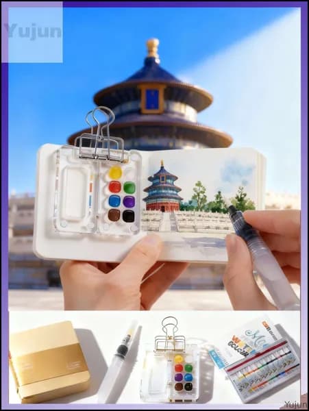 Мини набор для рисования. Мини складная палитра со скетчбуком. Мольберт.