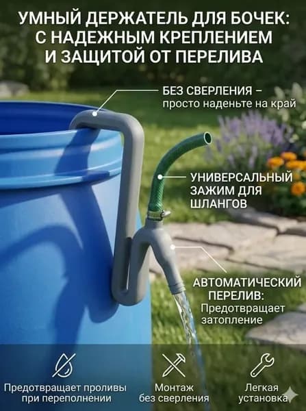 Система забора воды из бочки, универсальная для любой емкости, прочный пластик, для полива сада и огорода