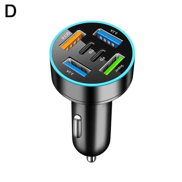 (Комплект)Автомобильное зарядное устройство с Шесть портами, 6USB-4USB 2Type C PD с цифровым дисплеем