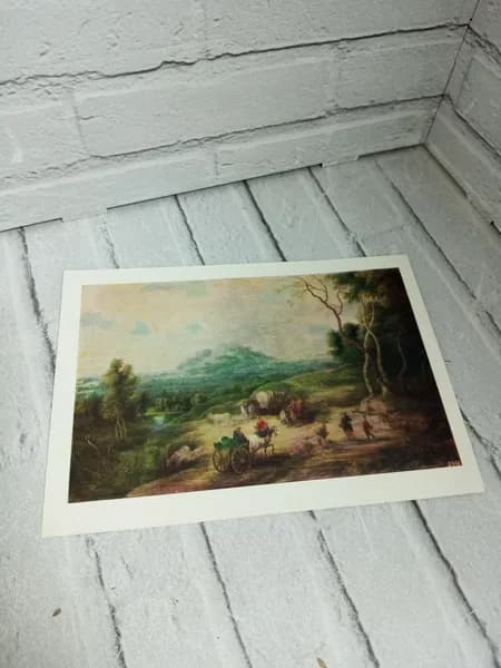 Канцелярия антикварная/винтажная Открытка Лукас ван Юден, Пейзаж с повозками и горой вдали