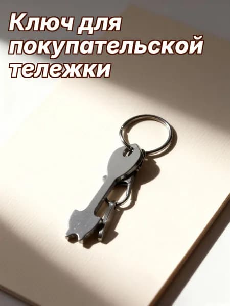 Серебристый металлический ключник с монетой для тележки, для домашнего использования
