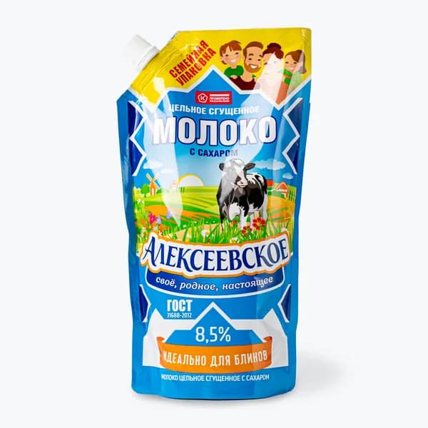 Сгущенное молоко 8,5% 650 г, Алексеевское, цельное, с сахаром, ГОСТ