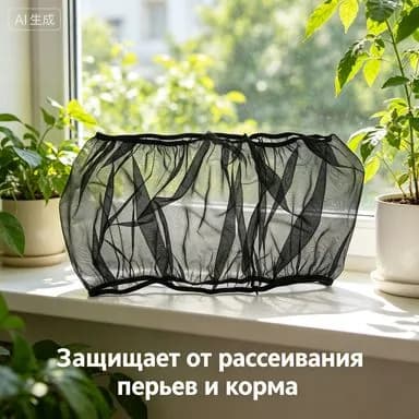 Черная полиэстеровая сетчатая накидка для птичьей клетки, защитный чехол с ловушкой для корма, 2 шт