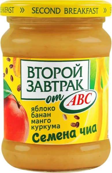 Десерт фруктово-злаковый ВТОРОЙ ЗАВТРАК ОТ ABC Яблоко, банан и манго, с семенами чиа и куркумой, 250г 6 шт
