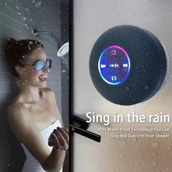 Портативный водонепроницаемый Bluetooth душ динамик с присосом и светодиодным светодиодным 3D - басом