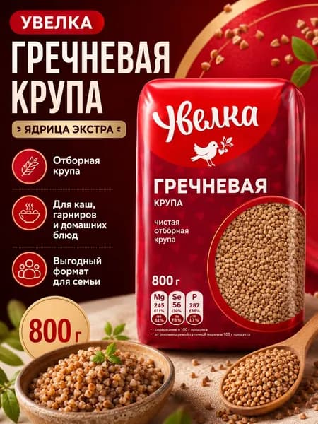 Увелка Крупа гречневая ядрица Экстра, 800 г