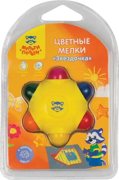 Мел пластиковый для рисования Мульти-Пульти "Звездочка", 6 цв., пластиковый корпус, блистер
