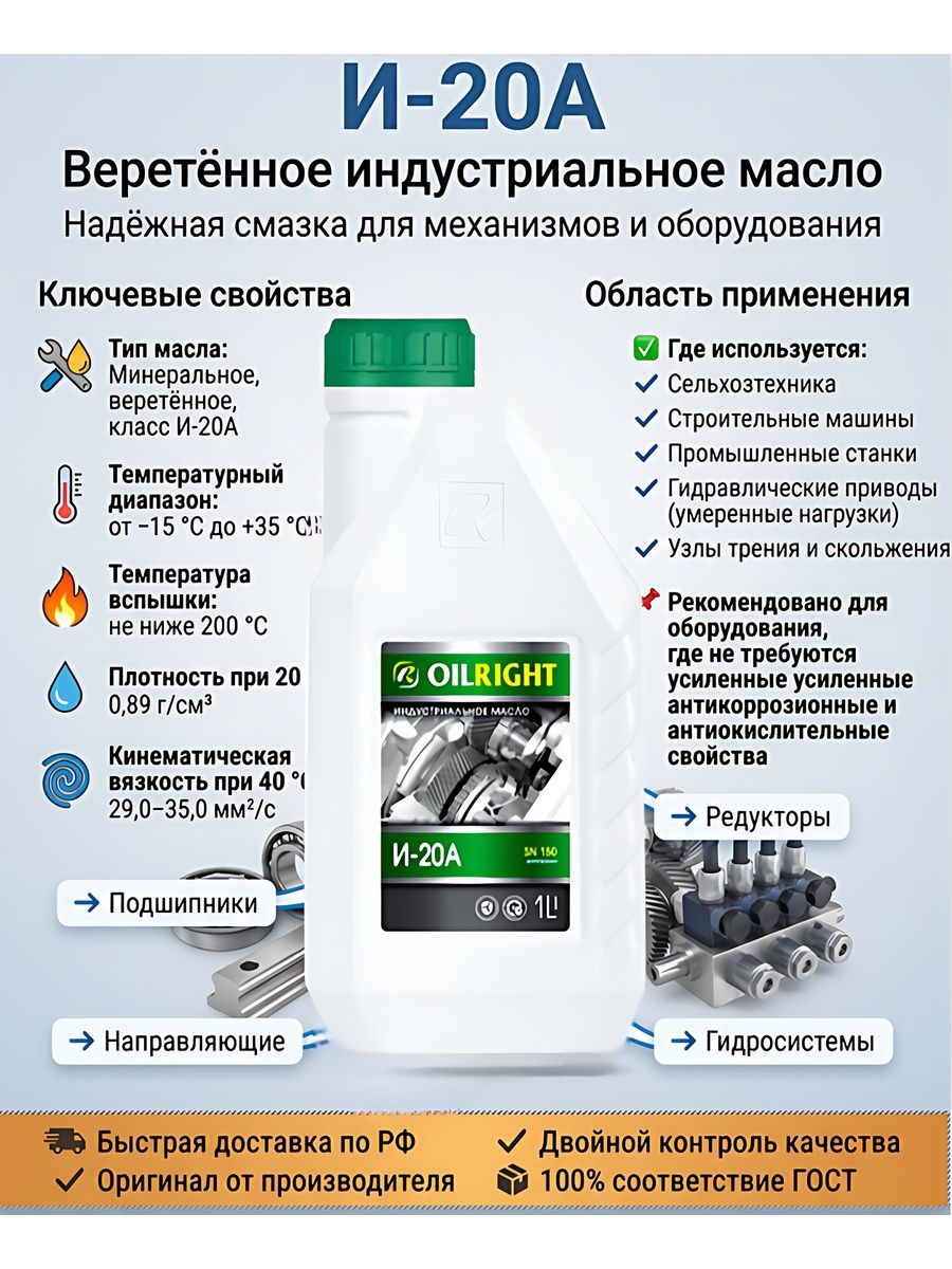 Масло индустриальное минеральное OLIRIGHT И-20А 1 л