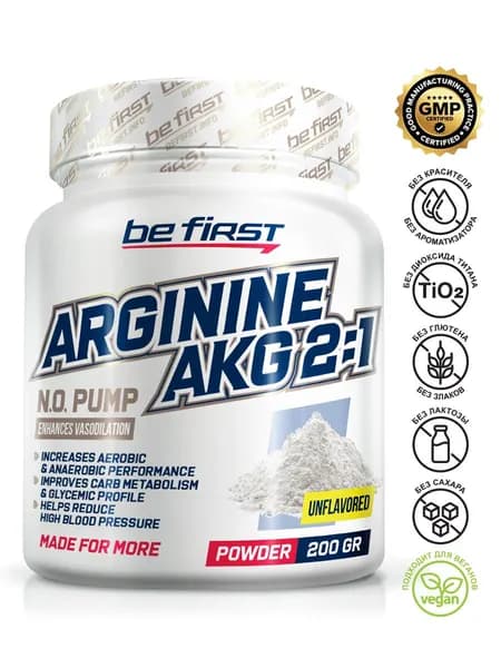 Аргинин альфа-кетоглутарат (ААКГ) Be First Arginine AKG 2:1 Powder 200 гр, натуральный