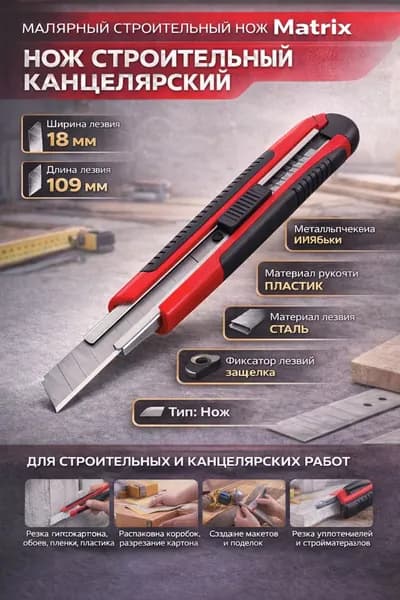 Нож канцелярский строительный, лезвие 18мм