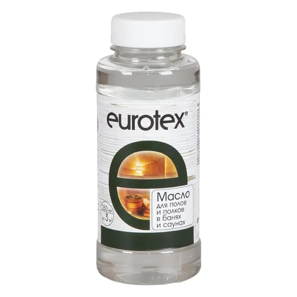 Масло сауна EUROTEX 0,25л, для полов и полков в банях и саунах, от набухания и растрескивания в условиях высоких температур, циклического увлажнения и загрязнения, придает грязе-водоотталкивающие свойства, снижает водопоглощение поверхности, Рогнеда