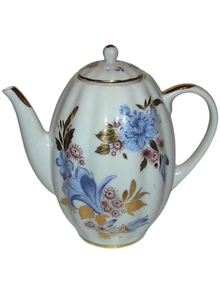 Винтаж СССР. ЛФЗ 1970 - 1986гг. (Ленинградский Фарфоровый Завод). Коллекционный Доливочный / Заварочный чайник - ЦВЕТЫ. Золочение.