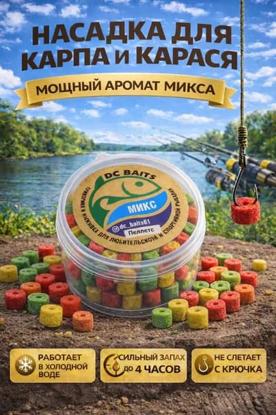 Пеллетс для рыбалки крупный "Микс" DC Baits, насадка для карпа и карася, аромат до 4 часов, холодная вода