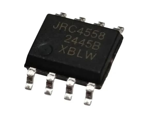 2шт. JRC4558D (NJM4558) Микросхема, Сдвоенный операционный усилитель, 3МГц, 1В/мкс, питание до +/-18В, корпус SO-8