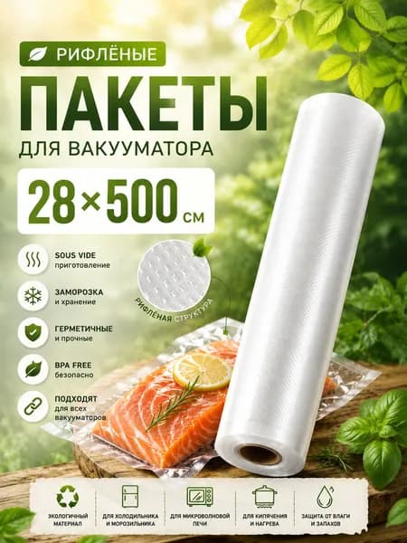 Пакеты для вакууматора рифленые рулон, 28 х 500 см
