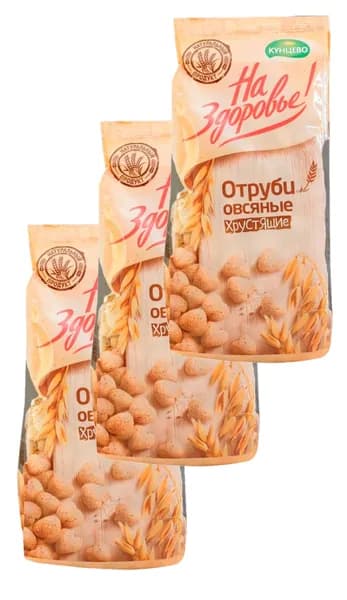 Кунцево На Здоровье, Отруби овсяные хрустящие, вкусный, легкий, экологически чистый продукт, 175 г. (3 шт.)