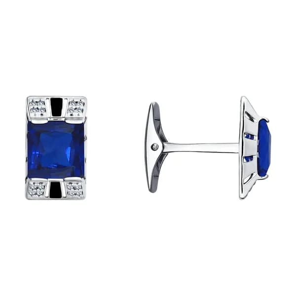 Серебряные запонки DIAMANT-ONLINE с фианитом и эмалью 925 пробы