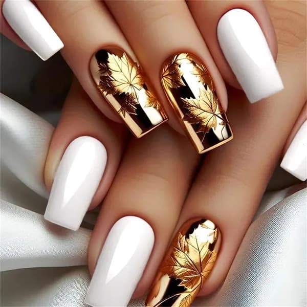 Пресс-ногти Кленовые листья золото и белое, 24 шт.