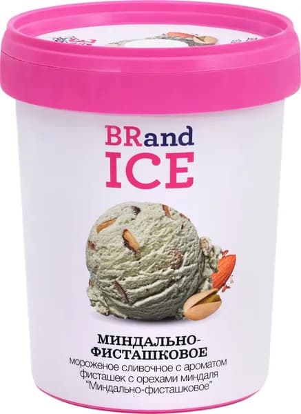 Мороженое BRAND ICE Миндально-фисташковое, сливочное с ароматом фисташки с миндалем 10,5%, без змж, пластиковый стакан, 500г