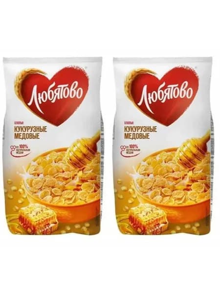 Любятово Готовый завтрак Хлопья Кукурузные, Медовые, 250 гр, 2 уп/