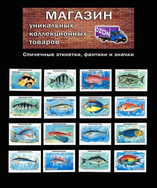 Спичечные этикетки. Рыбы Африки (2). Редкий коллекционный набор.