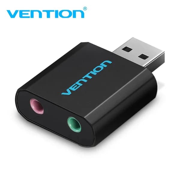 Внешняя звуковая карта USB на 2 порта Jack 3,5 / 2.0, Vention Аудиокарта для наушников, микрофона, компьютера, адаптер , арт. VAB-S17-B